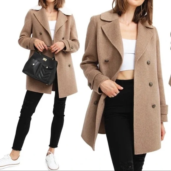 BELLE AND BLOOM Liberty Faux Shearling Collar Coat in Oat - Picture 1 of 9